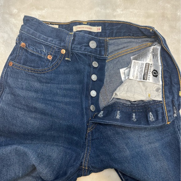 Levi's Premium High Rise Ribcage Straight Leg Dark Wash Denim Jeans Size 24 - Picture 7 of 13